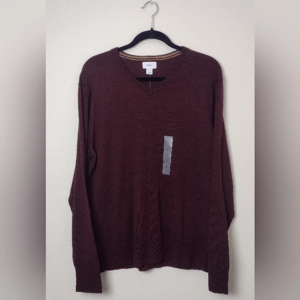 Old Navy Heathered V-Neck Lightweight Knit Sweater Burgundy Red Men's Large NWT